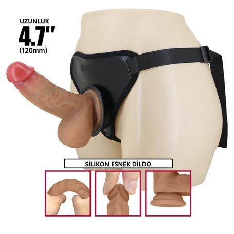 17,3 cm Belden Bağlamalı İçi Dolu Strapon Melez Penis - Fogg