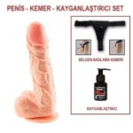 18 cm Belden Bağlamalı Realistik Damarlı Vantuzlu Dildo Penis