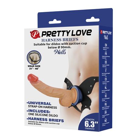 20,6 cm Belden Bağlamalı İçi Dolu Strapon Melez Penis - Wells
