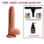 22 cm Belden Bağlamalı Çift Katmanlı Realistik Dildo Penis Set