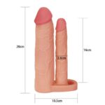 5 cm Uzatmalı Çiftli İçi Boş Testis Kavramalı 20 cm Çatal Dildo Penis Kılıfı