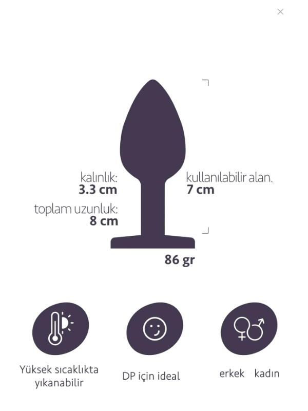Paslanmaz Çelik Anal Plug Tıkaç Beyaz Taşlı