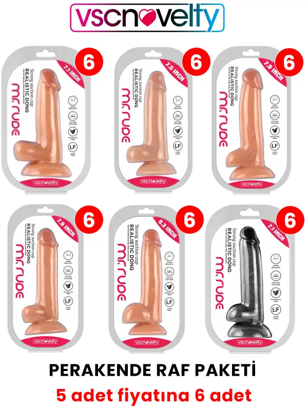 VSCNOVELTY 6 Model Realistik Penis Set — 5+1 Hediye | 18-21 cm Karışık Set