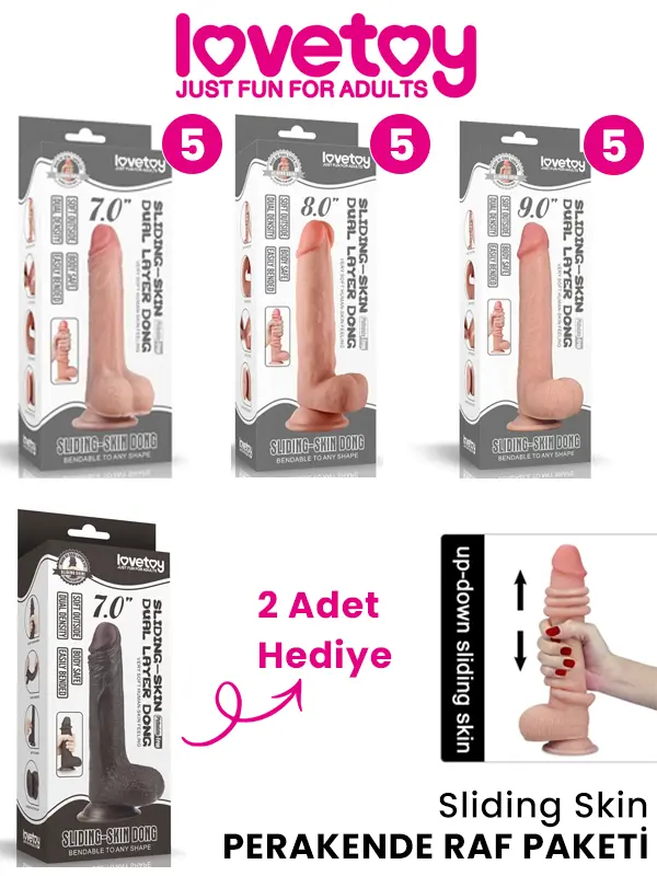 LoveToy Sliding Skin Çift Katmanlı Dildo Toptan Set - 15+2 Hediye | 17.5-23 cm Karışık Set